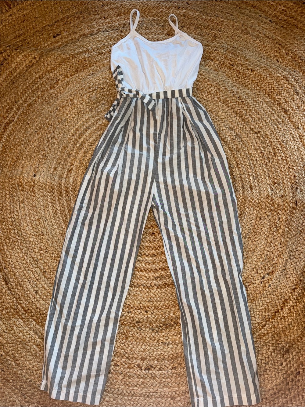 Striped Gray and White Kids One Piece